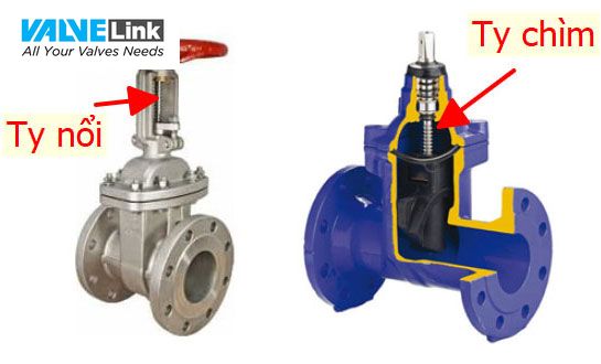 van cổng ty nồi và van cổng ty chìm