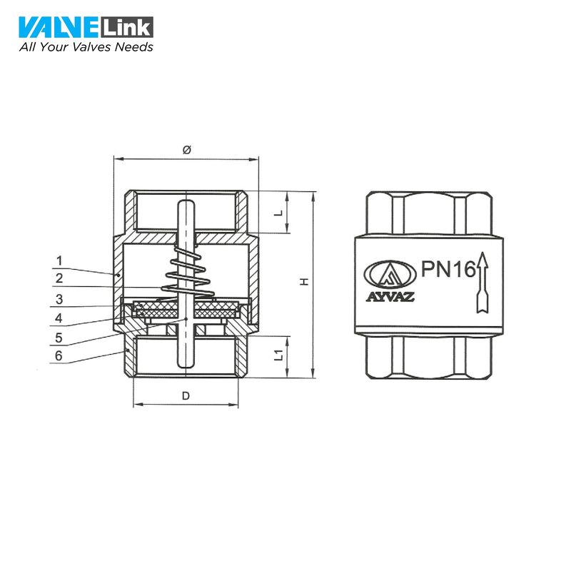 Cấu tạo van 1 chiều lò xo SC-600