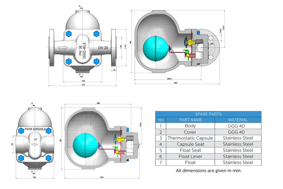 Bản vẽ Bẫy hơi cơ học Ayvaz Model SK-50